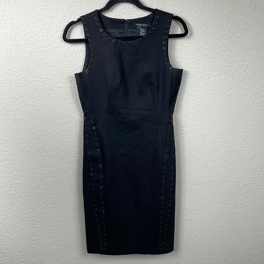 Etcetera Black Grommet Scuba Bodycon Dress Mini Sleeveless LBD Sz 4